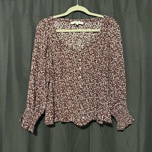 LOFT Purple Floral Design Blouse Size Small